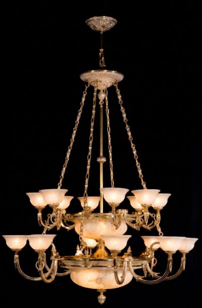 ANTIQUE ALABASTER CHANDELIER WITH TULIPS