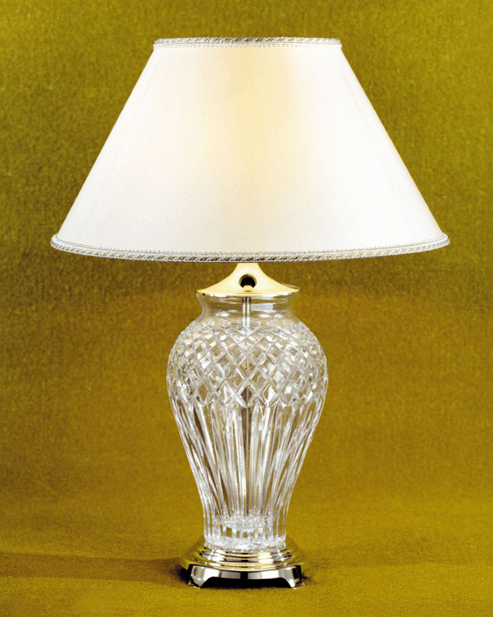 HAND CUT CRYSTAL TABLE LAMP WITH PLAIN BEIGE SHADE